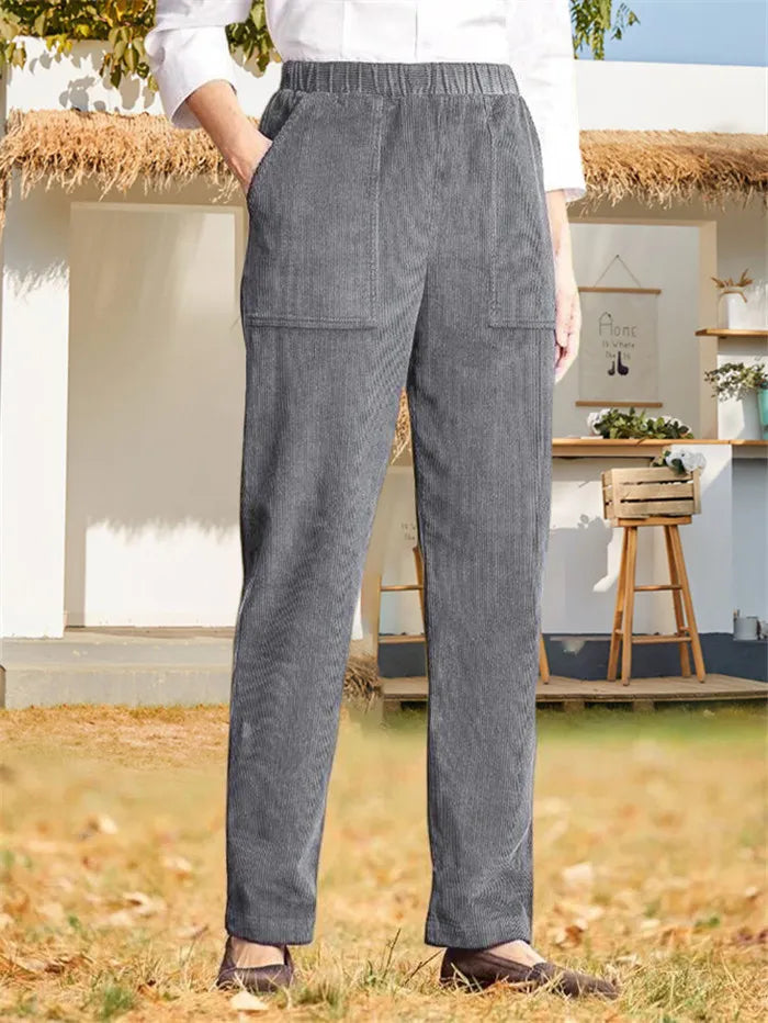 Elastische Cordhosen mit geradem Bein für Damen mit fester Farbe und Taille