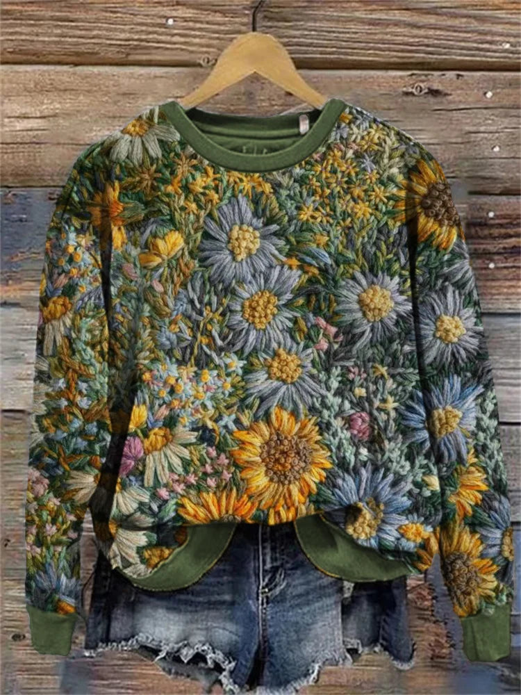 Daisy Blumenstickerei Kunst Gemütlicher Sweatshirt