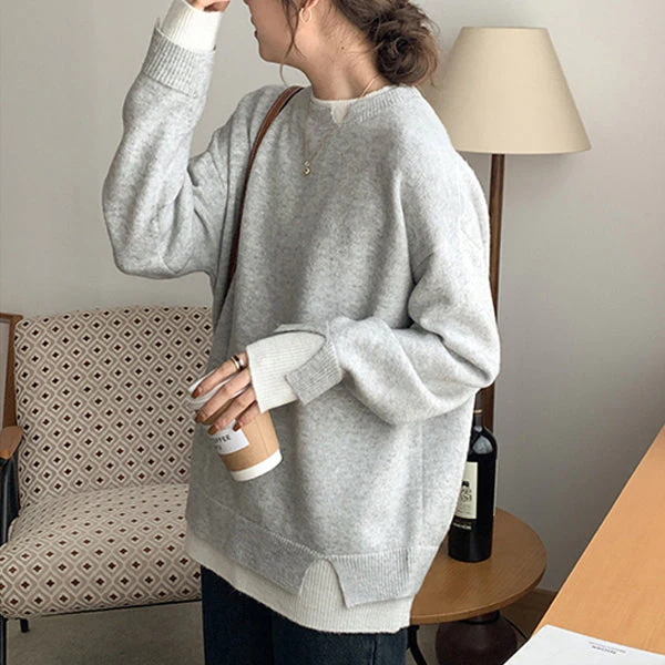 Grau-Weißer Langärmliger Twofer-Pullover mit Cut-Outs