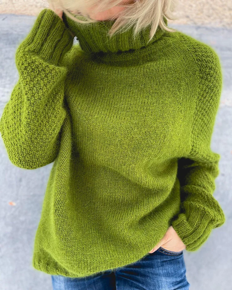 Grüner Rollkragen-Strickpullover in Übergröße