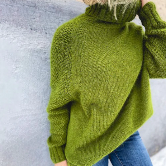 Grüner Rollkragen-Strickpullover in Übergröße