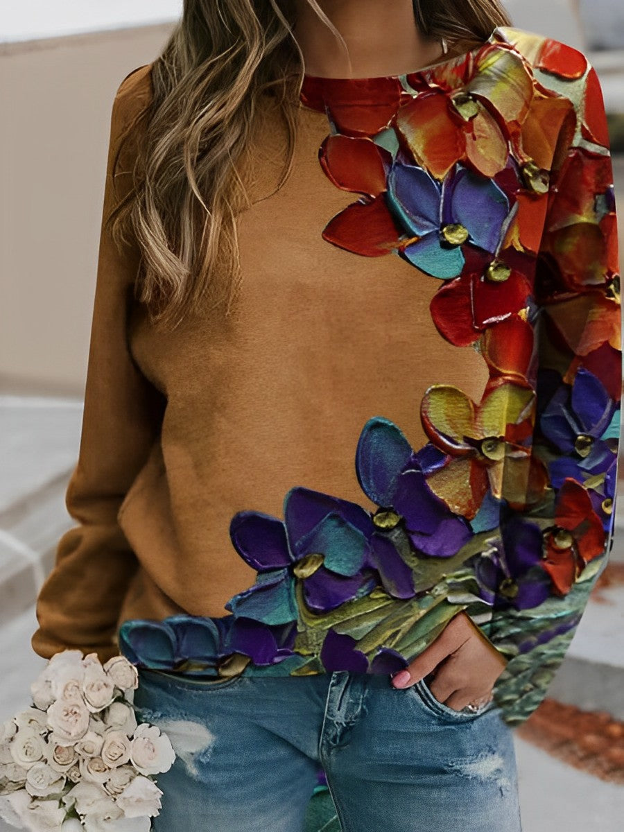 Lässiges Sweatshirt mit Rundhalsausschnitt und Blumenmuster