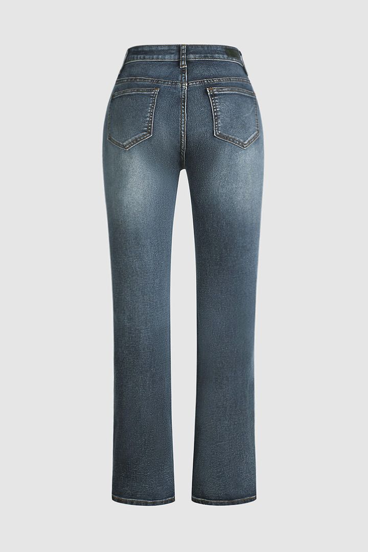 Bootcut-Jeans mit floraler Stickerei und mittlerer Taille