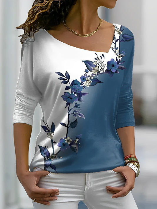 Florales Kunst-T-Shirt in Kontrastfarbe